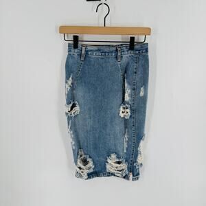 One Teaspoon Medium Wash Distressed Pencil Denim Jean Freelove Skirt Size 25